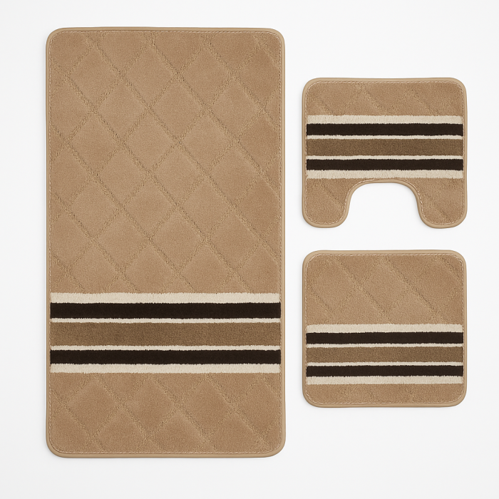 Set 3 Covorașe de Baie Antiderapante – Design Geometric Culoare Capucino [1]