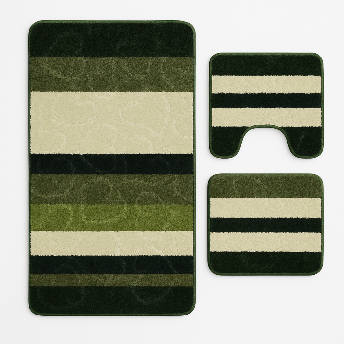 Set covorase baie 3 piese Model Liniar , Verde +BEJ 60x100cm [1]
