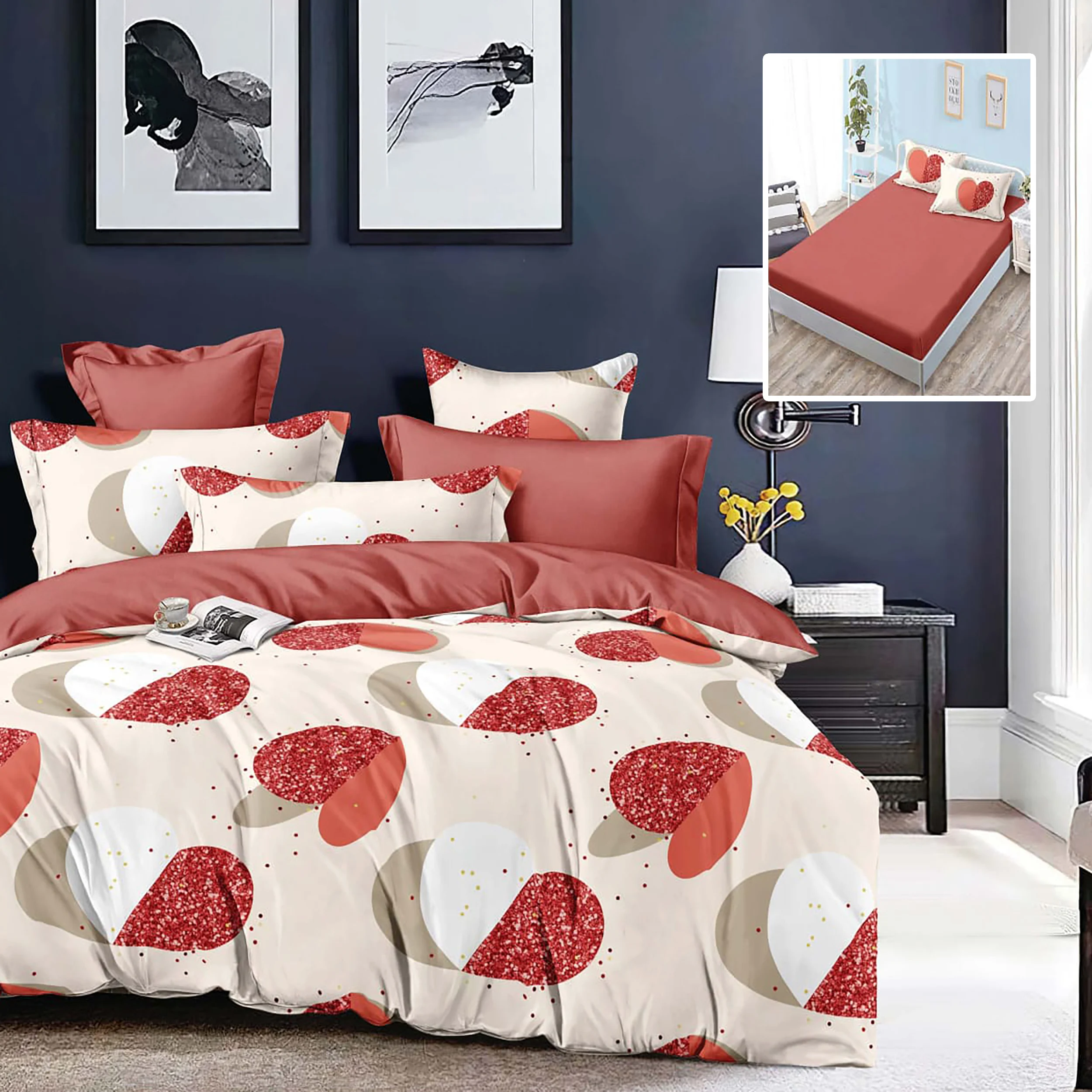 Lenjerie de pat finet 6 piese, cearceaf pat cu elastic, cearceaf pilota 200×230, 2 fete perna 50×70, 2 fete perna 70×70 [1]