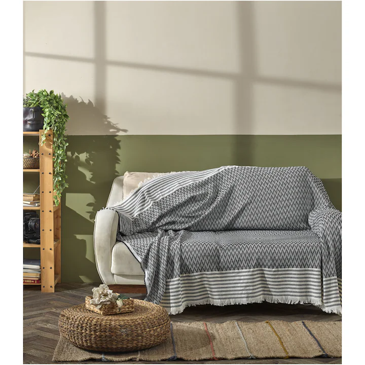 Patura cu franjuri Serenity - 170x210 Cm gri/alb [1]