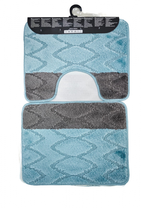 Set covorașe de baie 3 piese antiderapante Gri+Turcoaz 50x80 cm [2]