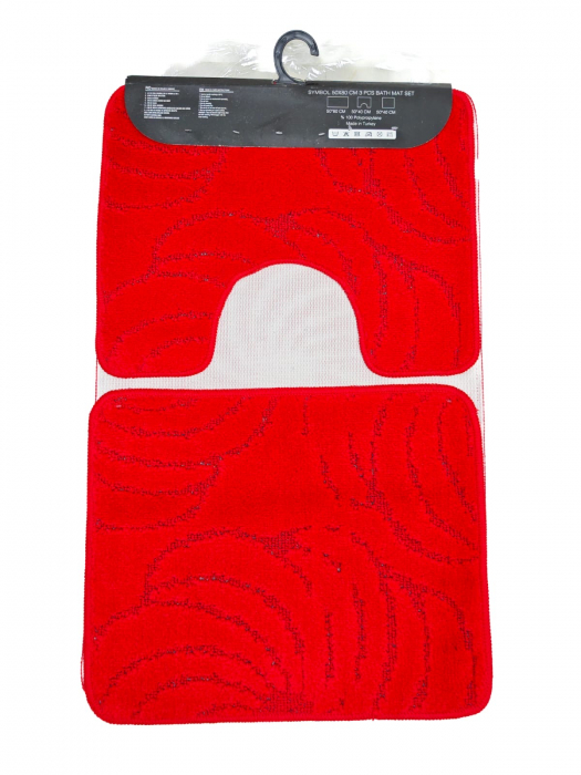 Set covorașe de baie 3 piese antiderapante Rosu 50x80 cm [2]