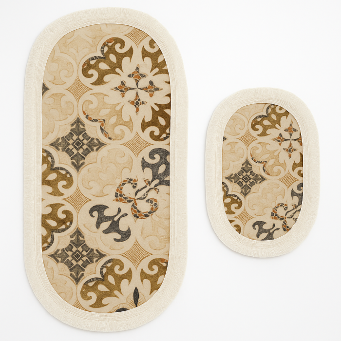 Set Covorașe de Baie 2 Piese – Model Clasic Elegant, Franjuri Albe [2]