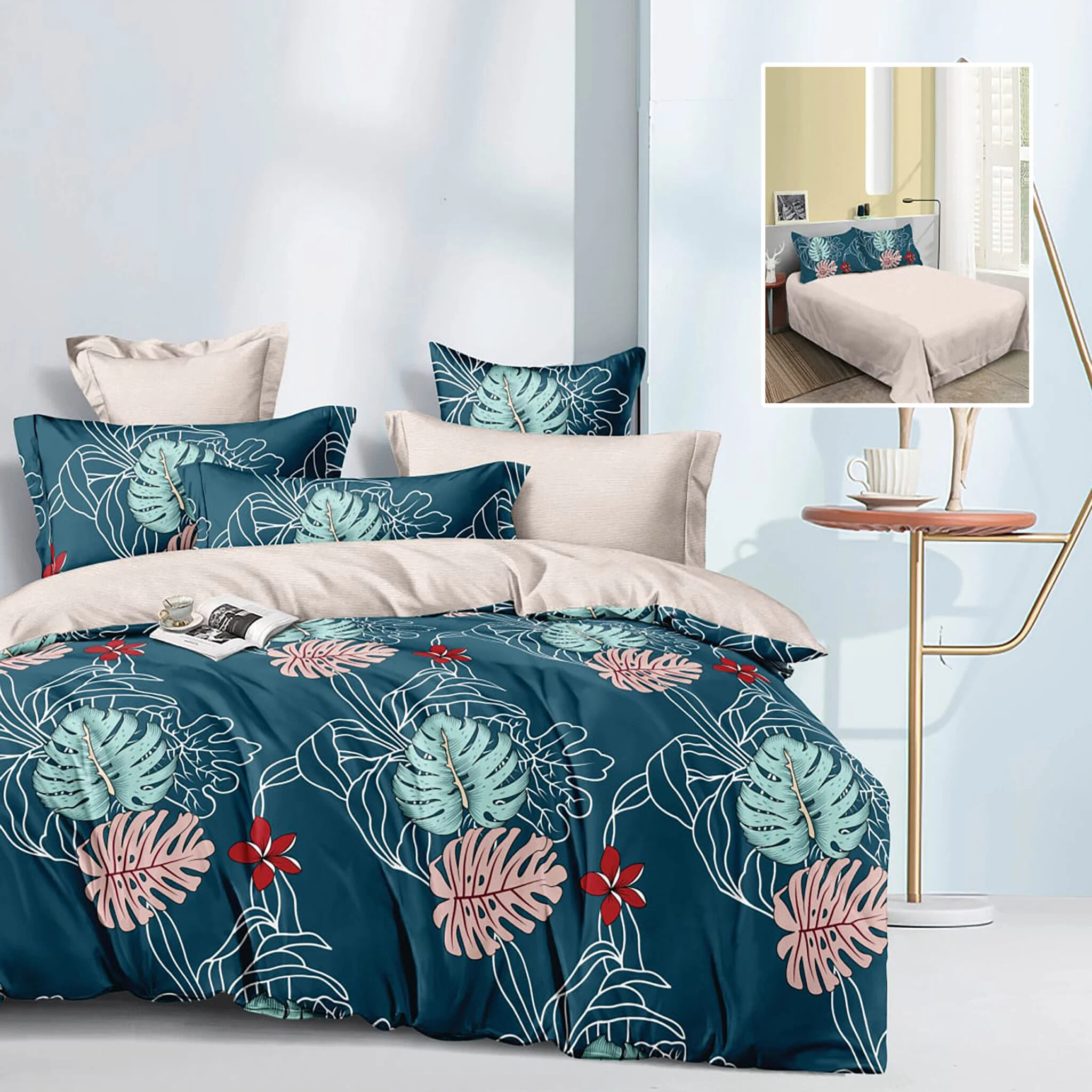 Lenjerie de pat finet 6 piese, cearceaf pat clasic, cearceaf pilota 200×230, 2 fete perna 50×70, 2 fete perna 70×70 [1]