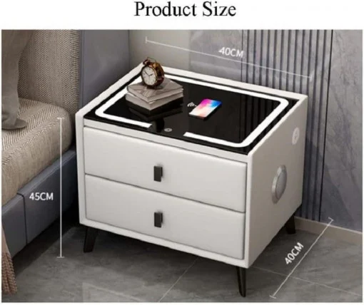 Noptieră Smart Multifuncțională Premium cu LED Tactil, Încărcare Wireless Qi, USB-C și Difuzor Bluetooth, 50 x 40x 46 cm [3]