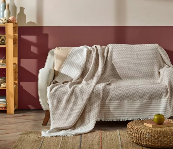 Patura cu franjuri Serenity - 170x210 Cm bej/alb [1]