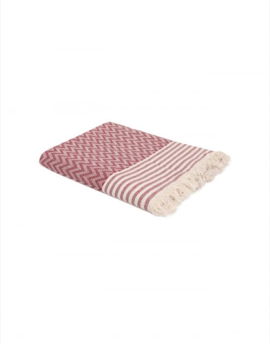 Patura cu franjuri Serenity - 170x210 Cm roz/alb [2]