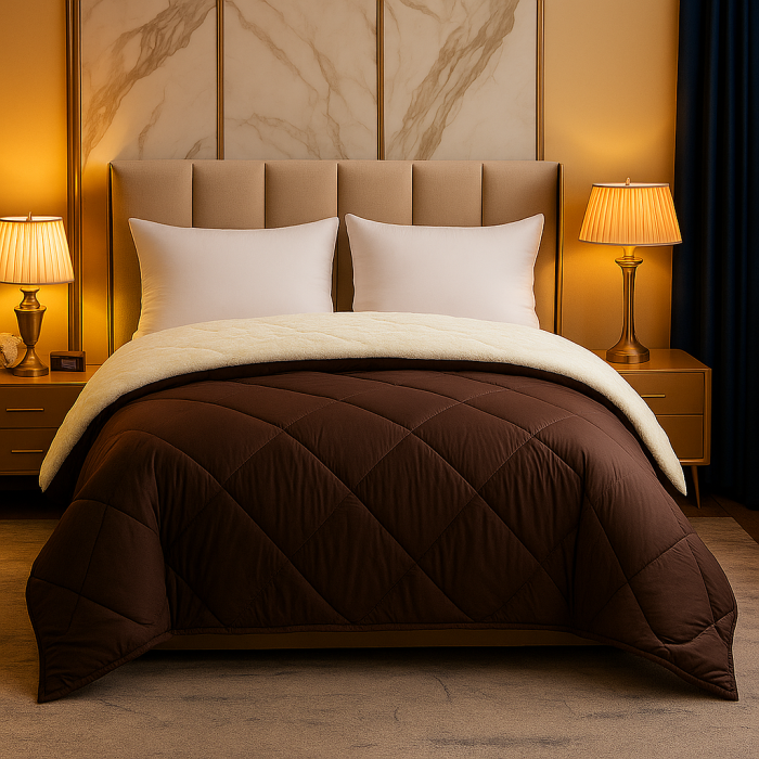 Pilota De Iarna Sherpa Mocca Cu Blanita – Moale Si Confort Absolut 200X210 Cm [2]