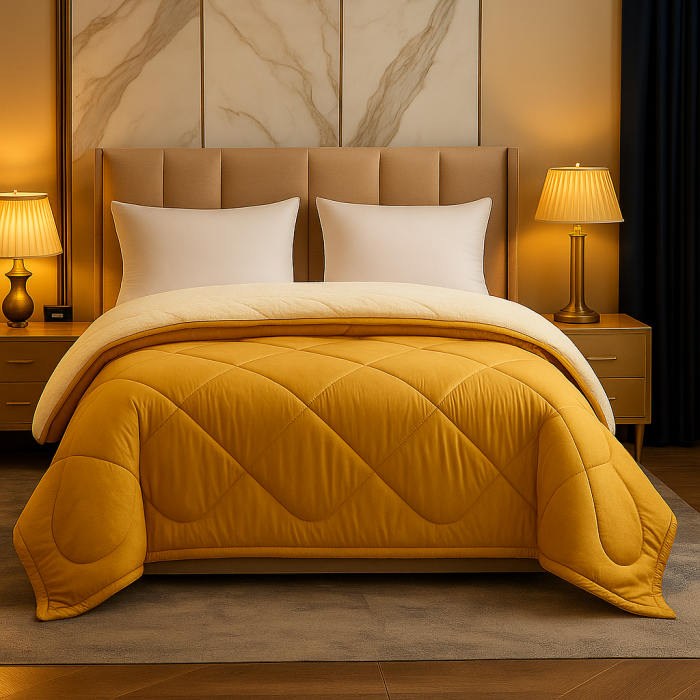 Pilota De Iarna Sherpa Mustar Cu Blanita – Moale Si Confort Absolut 200X210 Cm [2]