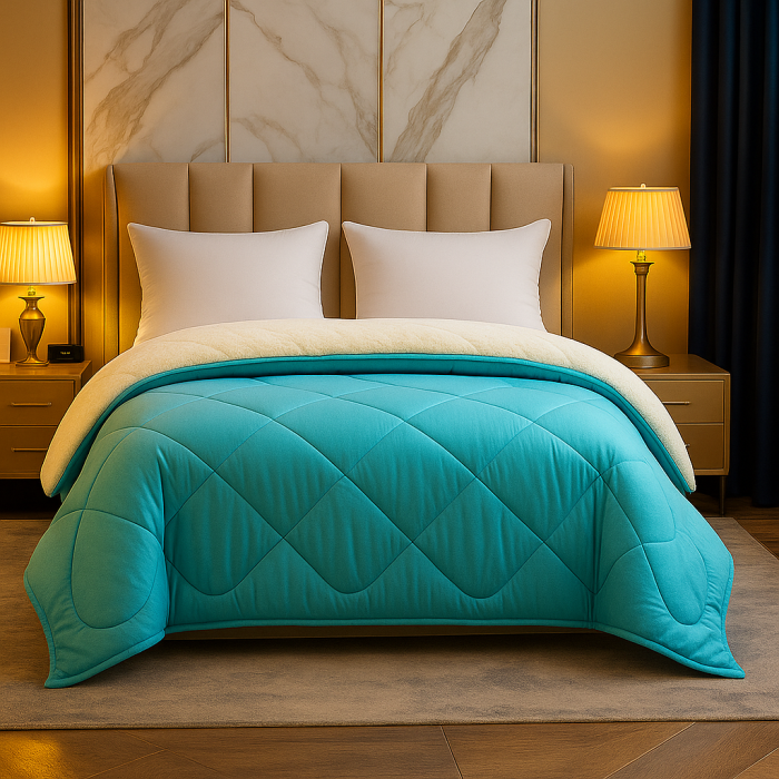 Pilota De Iarna Sherpa Turcoaz Cu Blanita – Moale Si Confort Absolut 200X210 Cm [2]