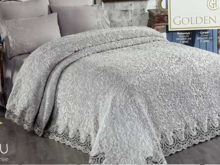 Cuverturi - Set Lenjerie + Cuvertura de lux Matlasată cu broderie Elegantă 6 piese Gri