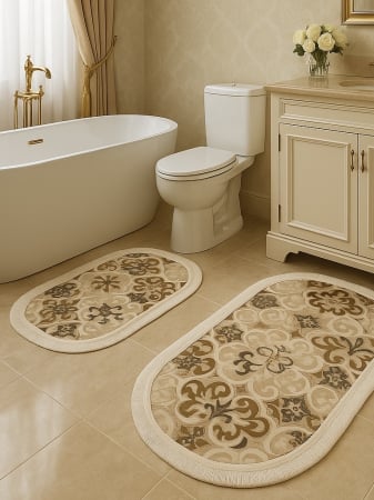 Articole Baie - Set Covorașe de Baie 2 Piese – Model Clasic Elegant, Franjuri Albe