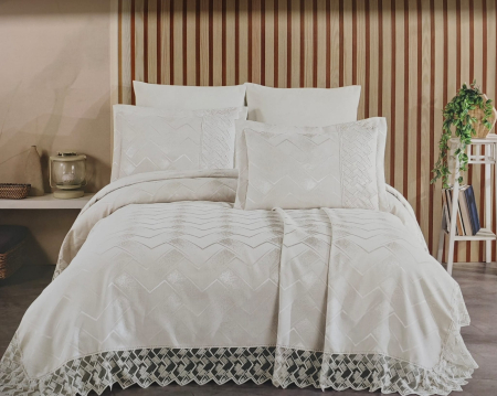 Cuverturi - Set Cuvertura De Lux Bumbac 100% 3 Piese 240X260 Cm-Model Premium Bej