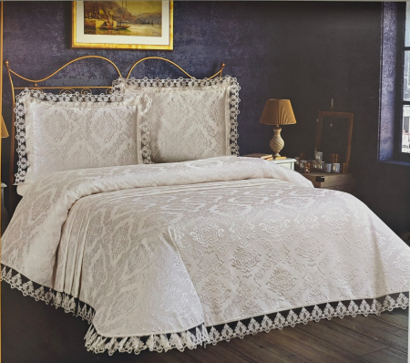 Cuverturi - Set Cuvertura De Lux Bumbac 100% 3 Piese 240X260 Cm-Model Premium Crem