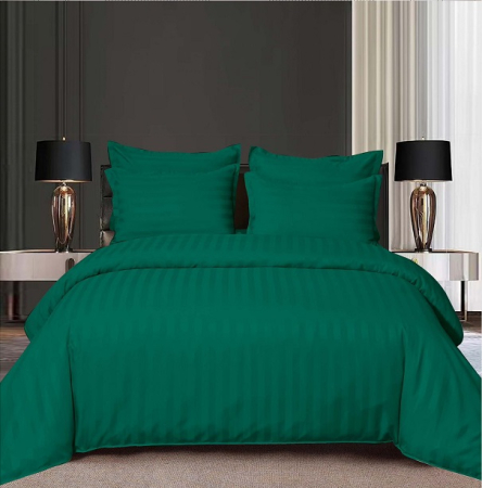 Lenjerii De Pat Bumbac Damasc - Lenjerie de Pat Damasc Satinat Verde, 6 Piese, Cearșaf cu Elastic 180x200 cm