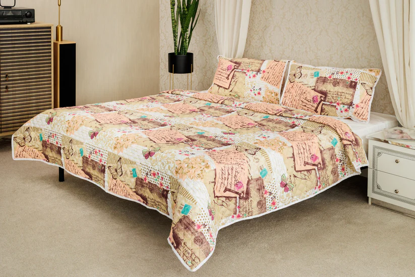 Cuverturi - Set Cuvertură Eleganta 3 Piese,Model Timbre 200x240 cm + 2 Fețe de Pernă 50x70 cm