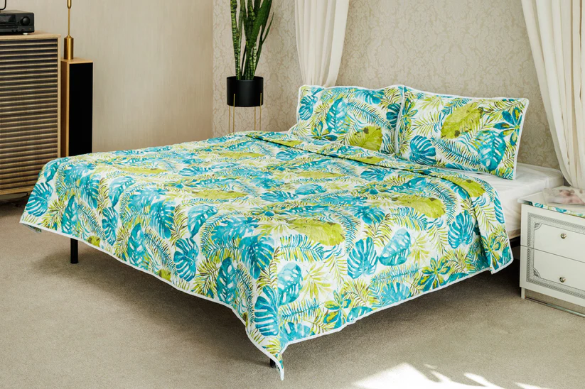 Seturi cuverturi 3 piese - Set Cuvertură Eleganta 3 Piese,Model Palmier 200x240 cm + 2 Fețe de Pernă 50x70 cm