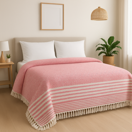 Oferta Speciala - Cuvertura Pique 200x230 Roz/Alb