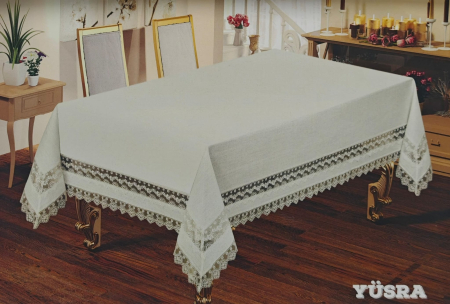 Fete De Masa - Față De Masă Din Bumbac Cu Dantelă De Lux – 160x220 cm, In Cutie Premium