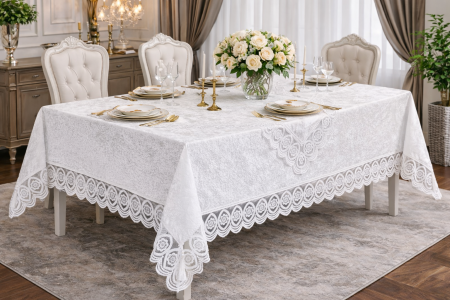 Fete De Masa - Față De Masă Din Bumbac Cu Dantelă De Lux – 160x220 cm, In Cutie Premium