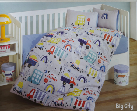 Lenjerii Din Bumbac 100% Pentru Copii - Lenjerie de pat pentru copii- model Big City  bumbac ranforce, 4 piese