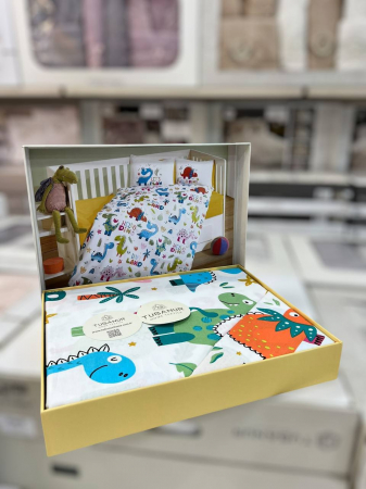Lenjerii Din Bumbac 100% Pentru Copii - Lenjerie de pat pentru copii- model Dinoland bumbac ranforce, 4 piese