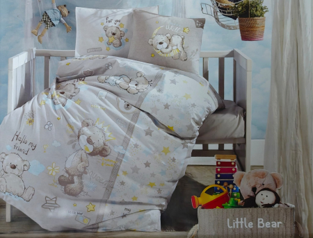 Lenjerii Din Bumbac 100% Pentru Copii - Lenjerie de pat pentru copii- model Little Bear bumbac ranforce, 4 piese