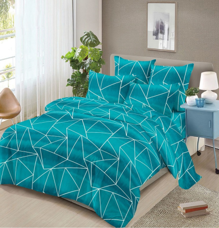 Lenjerii De Pat - Lenjerie de pat 4 piese Finet turcoaz, model geometric, 200x230 cm