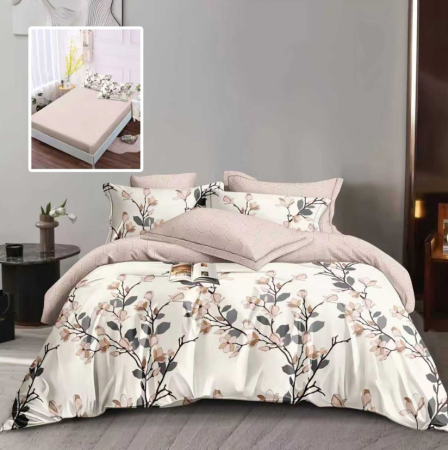 Lenjerii De Pat - Lenjerie de pat 6 Piese Bumbac 100% Finet -Flori Crem