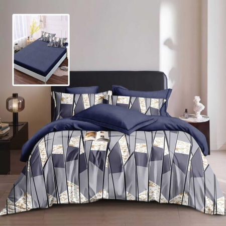 Lenjerii De Pat Bumbac Finet - Lenjerie de pat 6 Piese Bumbac 100% Finet- Model Albastru geometric