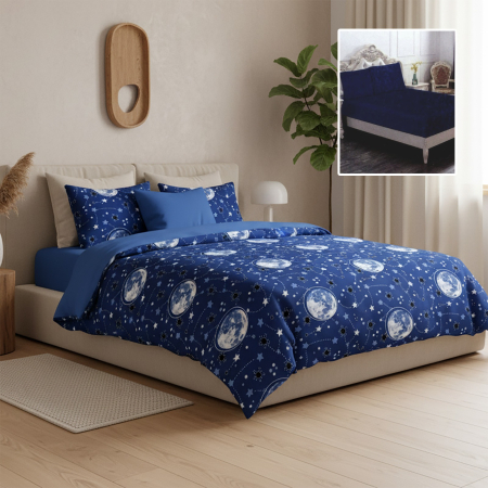 Lenjerii De Pat Bumbac Finet - Lenjerie de pat 6 Piese Bumbac 100% Finet -Model Galaxy