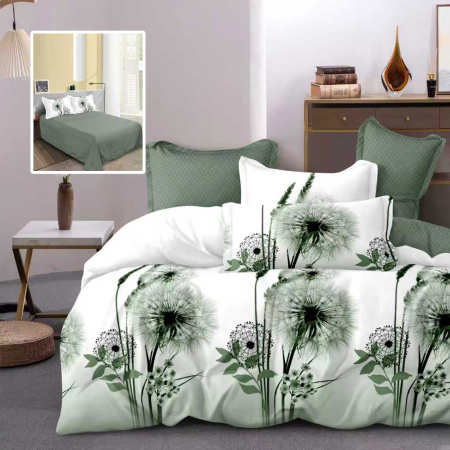 Lenjerii De Pat - Lenjerie de pat 6 Piese Bumbac 100% Finet -Model Papadie verde