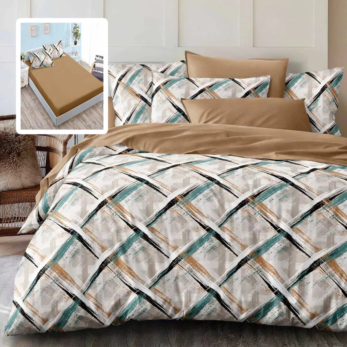 Lenjerii De Pat - Lenjerie de pat finet 6 piese, cearceaf pat cu elastic, cearceaf pilota 200×230, 2 fete perna 50×70, 2 fete perna 70×70