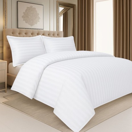 Horeca - Lenjerie Hoteliera Pat Dublu -Damasc Alb,Bumbac 100%