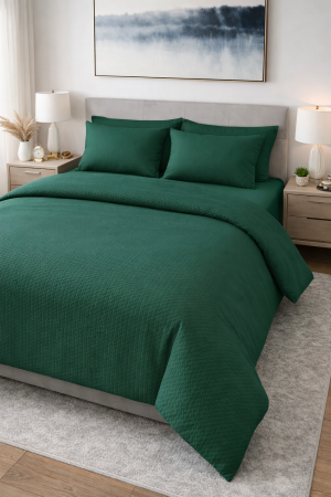 Lenjerii De Pat Bumbac Finet - Lenjerie pat dublu Finet 4 piese 200x220 -Moale si placuta la atingere- Culoare Verde