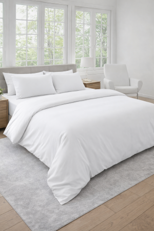 Lenjerii De Pat Bumbac Finet - Lenjerie pat dublu Finet 4 piese 200x220 -Moale si placuta la atingere- CuloareAlb