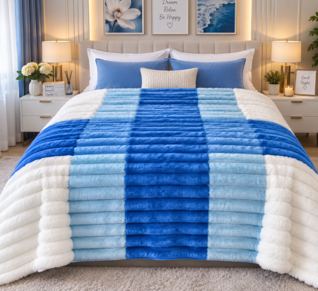 Paturi - Patura Cocolino Albastru/Alb 200x230 cm – Moale, Calduroasa și Antialergica