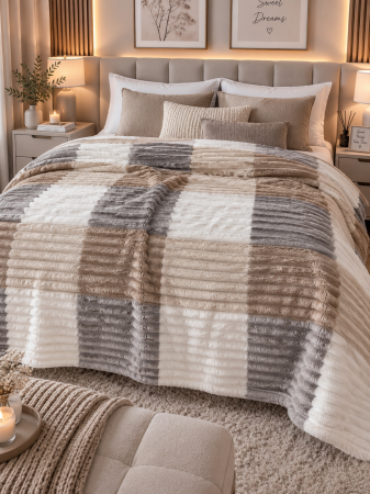 Paturi - Patura Cocolino Bej/Alb/gri 200x230 cm – Moale, Calduroasa și Antialergica