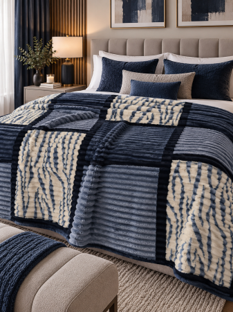 Paturi - Patura Cocolino Bleumarin/Alb 200x230 cm – Moale, Calduroasa și Antialergica