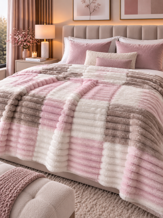 Paturi - Patura Cocolino Roz/Alb 200x230 cm – Moale, Calduroasa și Antialergica