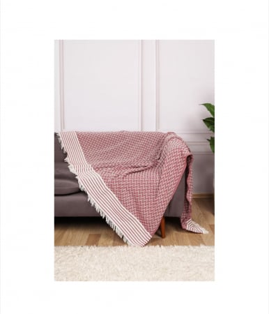 Paturi - Patura cu franjuri Serenity - 170x210 Cm roz/alb