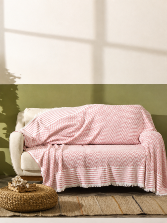 Paturi - Patura cu franjuri Serenity 170x210cm alb/roz
