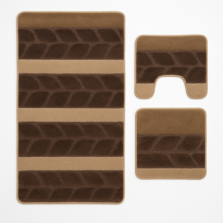 Articole Baie - Set 3 Covorașe de Baie Antiderapante – Design Liniar, Culoare Maro