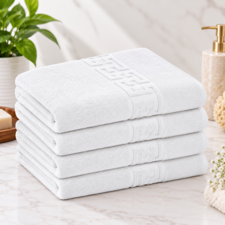 Set prosoape bumbac - Set 4 Prosoape Baie Lux Bumbac 100% Alb 550 GSM -50X90 Cm