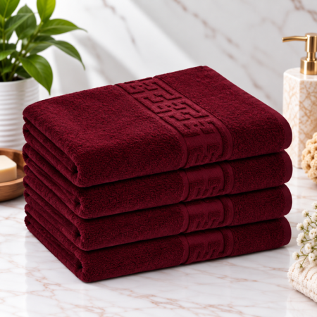Set prosoape bumbac - Set 4 Prosoape Baie Lux Bumbac 100% Bordo 550 GSM -50X90 Cm
