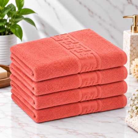 Set prosoape bumbac - Set 4 Prosoape Baie Lux Bumbac 100% Corai 550 GSM -50X90 Cm