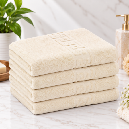 Set prosoape bumbac - Set 4 Prosoape Baie Lux Bumbac 100% Crem 550 GSM -50X90 Cm