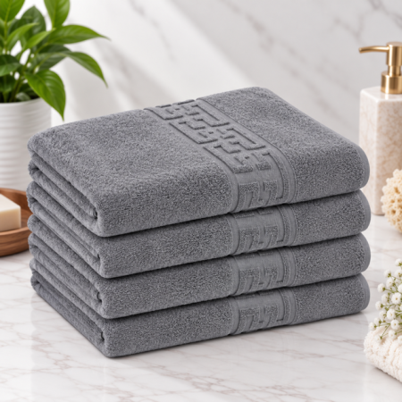Prosoape - Set 4 Prosoape Baie Lux Bumbac 100% Gri 550 GSM -50X90 Cm