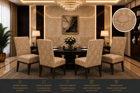 Huse Canapele & Scaune - Set 6 Huse de Scaun, model Jacquard, Bej-Elastice, Elegante, Durabile