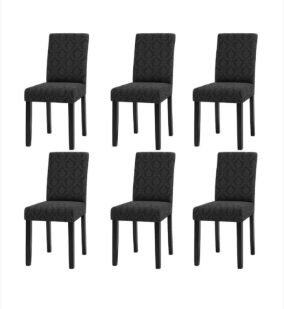 Huse Canapele & Scaune - Set 6 Huse de Scaun, model Jacquard, Gri Inchis -Elastice, Elegante, Durabile